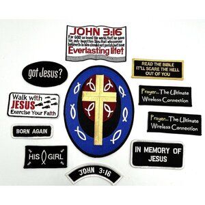 Lot of 11 Religious Iron On Sew On Patches Christian Fish Symbol Jesus Bible